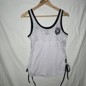 Metal Mulisha Ladies White Black Gray Tank Top With Laced Sides Size Small